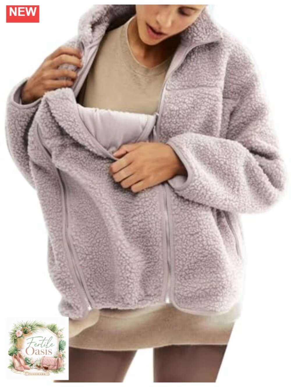 Women's Fleece Zip Up Maternity Jacket Winter Fall Coat Teddy Warm